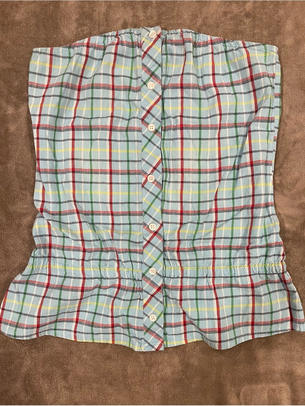 Plaid Y2K 2000’s Button-Front Strapless Camisole in Light Blue